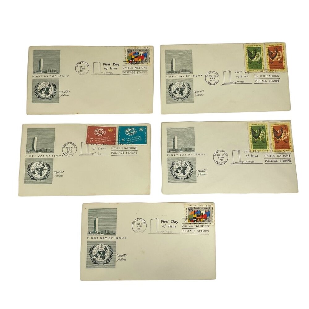 Set Of 5 United Nations First Day Of Issue Postmarked Envelopes  Stamped 1961 u
